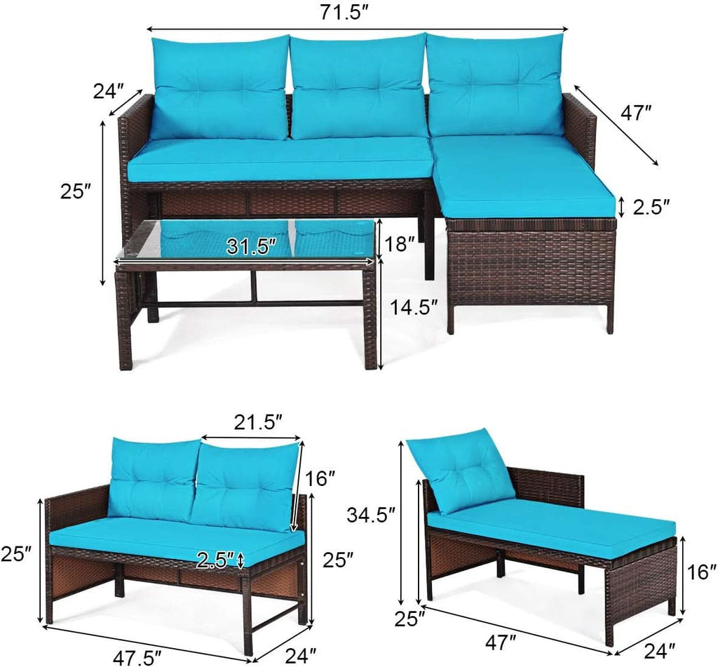 L-Shaped Outdoor Rattan Sofa Set with Coffee Table
