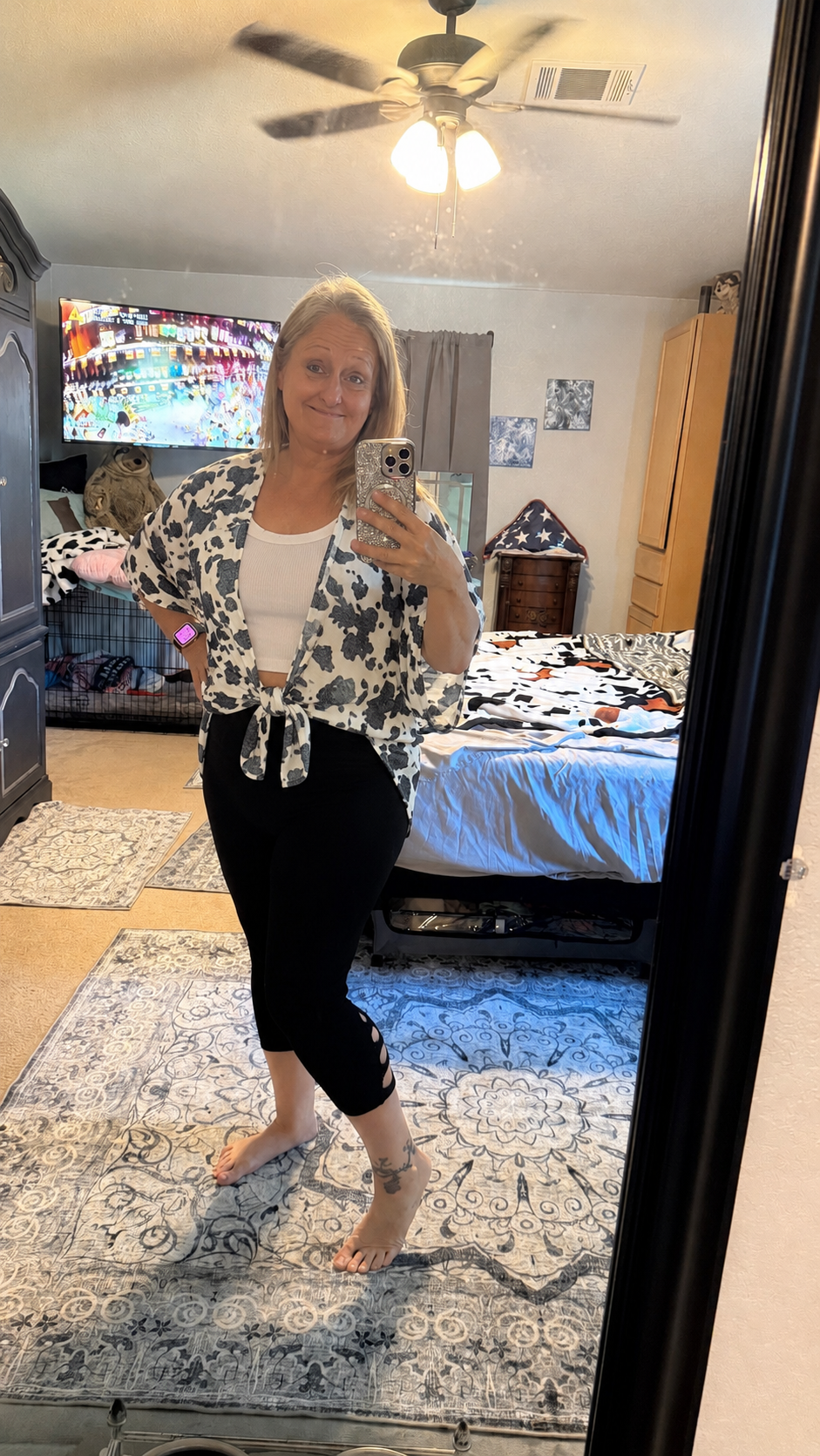 COW PRINT 3/4 SLEEVE CARDIGAN