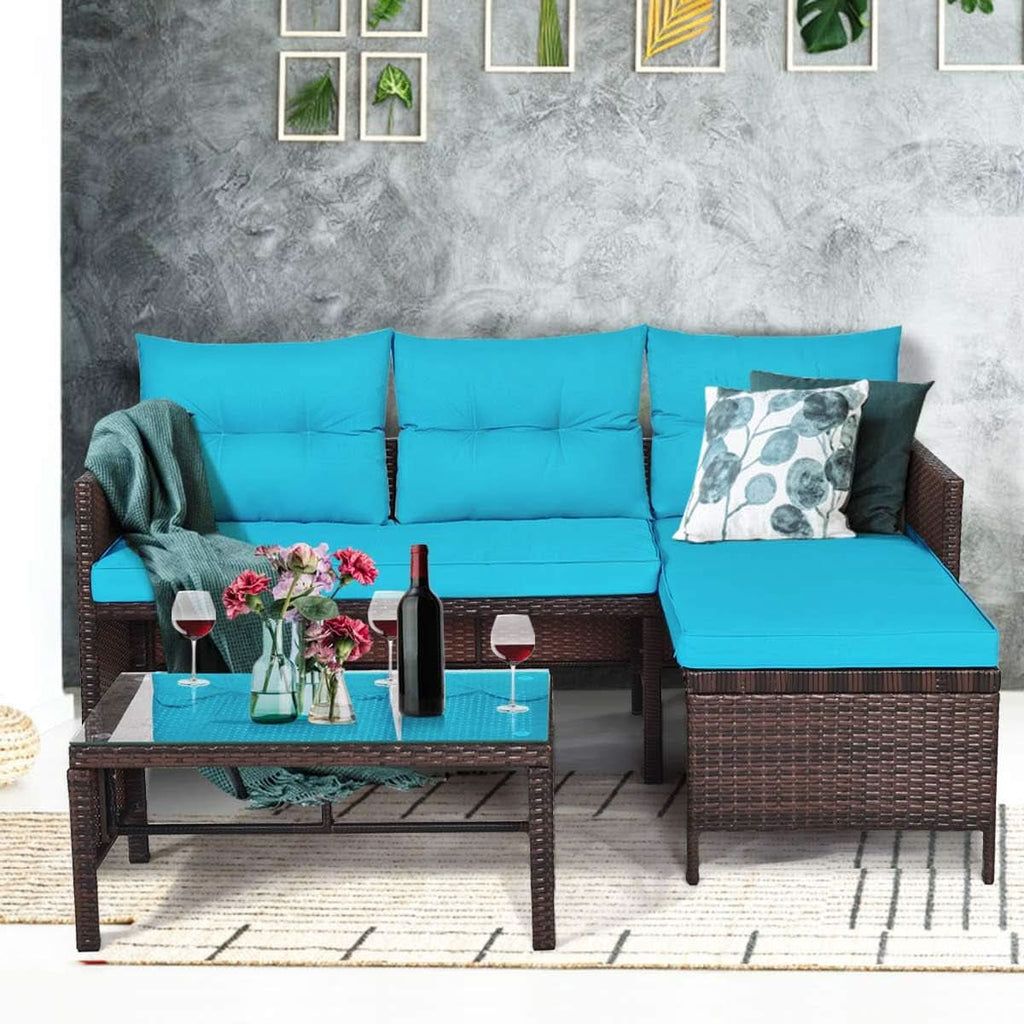 L-Shaped Outdoor Rattan Sofa Set with Coffee Table