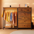 49 Inch Rustic Brown Dresser With Clothes Rack LED Lights