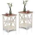 Rustic Ivory End Table Set Of 2 With Shelves 23.6 Inch