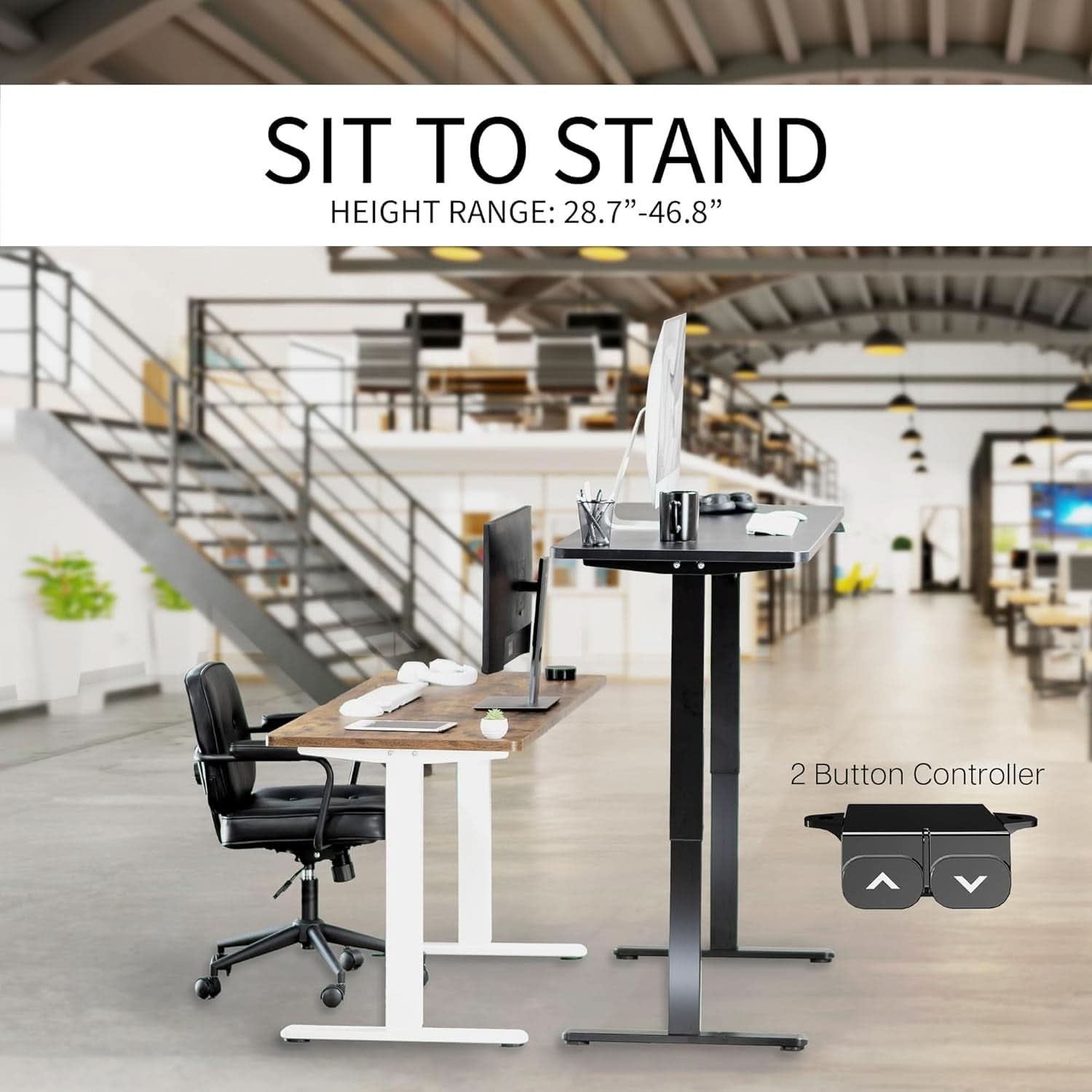 60 Inch Electric Height Adjustable Desk Dark Walnut Top Black Frame