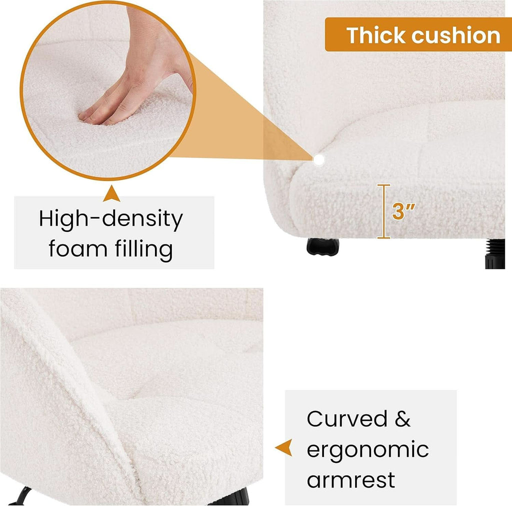 Ivory Upholstered Desk Chair With Adjustable Tilt Angle