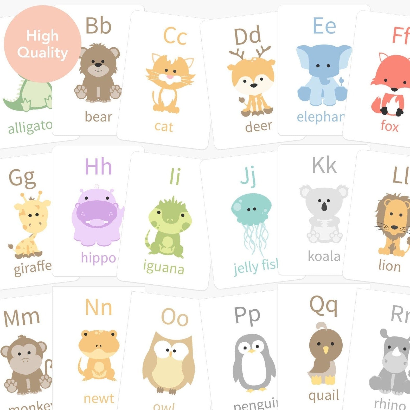 Animal Alphabet Flashcards A-Z | ABC Learning Cards for Toddlers & Preschoolers