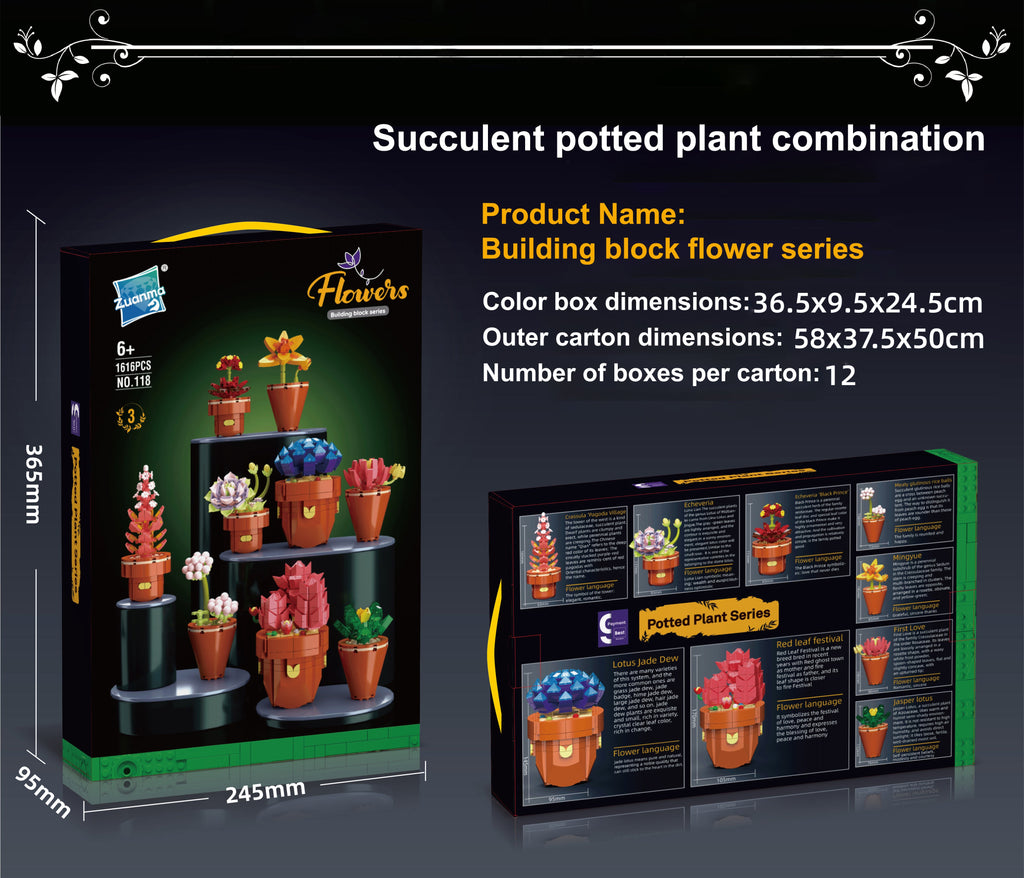 Succulents Building Brick Potted Plant Kit by Wizardi F07N11-12-3(118)