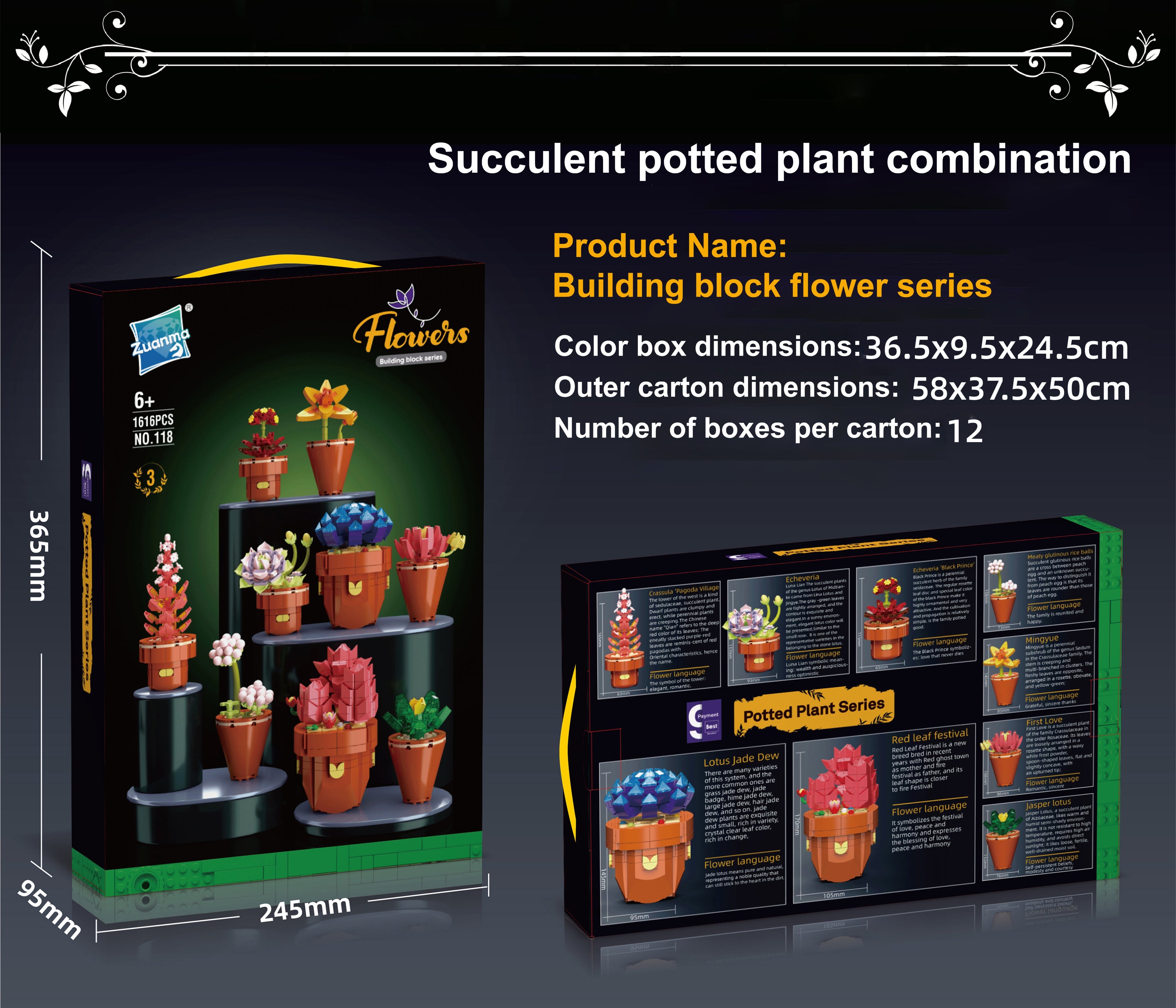 Succulents Building Brick Potted Plant Kit by Wizardi F07N11-12-3(118)