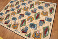 5'x7' Beige, Green, Blue, Multi Color Machine Made Polypropylene Indonesian High Density Hand Carved Effect Modern Oriental Rug