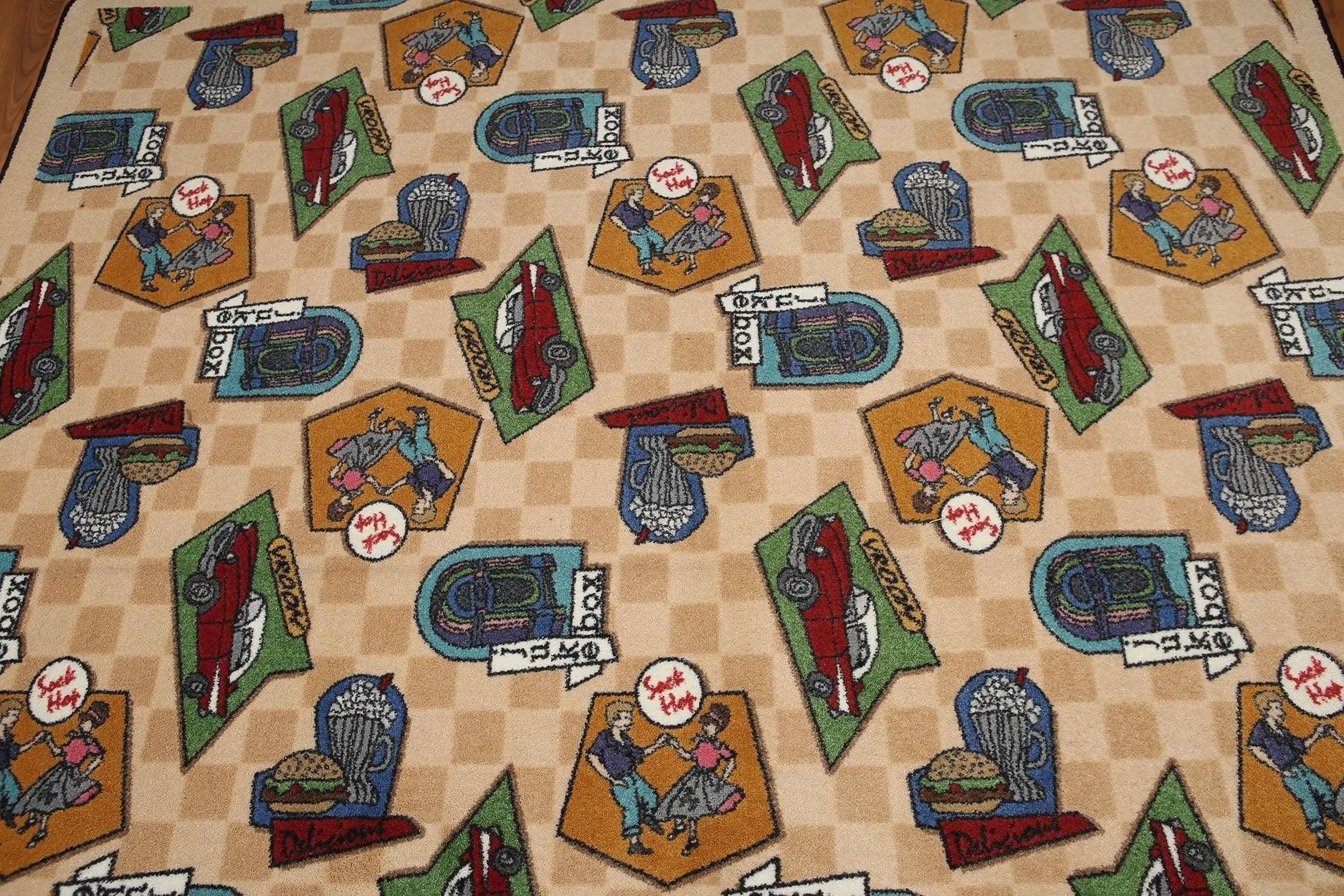 5'x7' Beige, Green, Blue, Multi Color Machine Made Polypropylene Indonesian High Density Hand Carved Effect Modern Oriental Rug