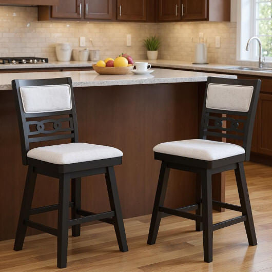 25 Inch Bar Stools Set of 2 with Upholstered Backrest and 360?° Rotation Seat-Black