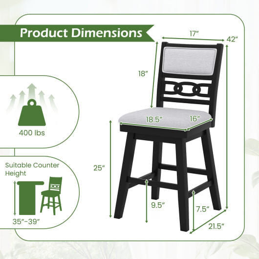 25 Inch Bar Stools Set of 2 with Upholstered Backrest and 360?° Rotation Seat-Black