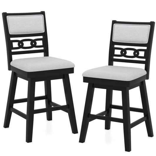 25 Inch Bar Stools Set of 2 with Upholstered Backrest and 360?° Rotation Seat-Black