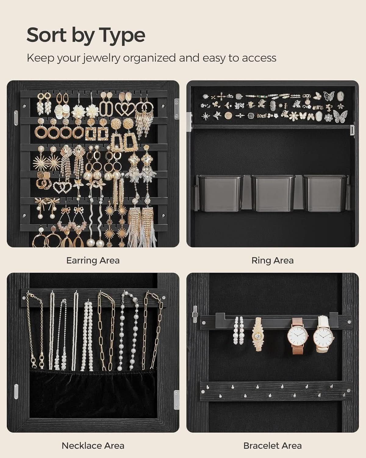 Mirror Jewelry Cabinet Armoire Wall Mounted Lockable