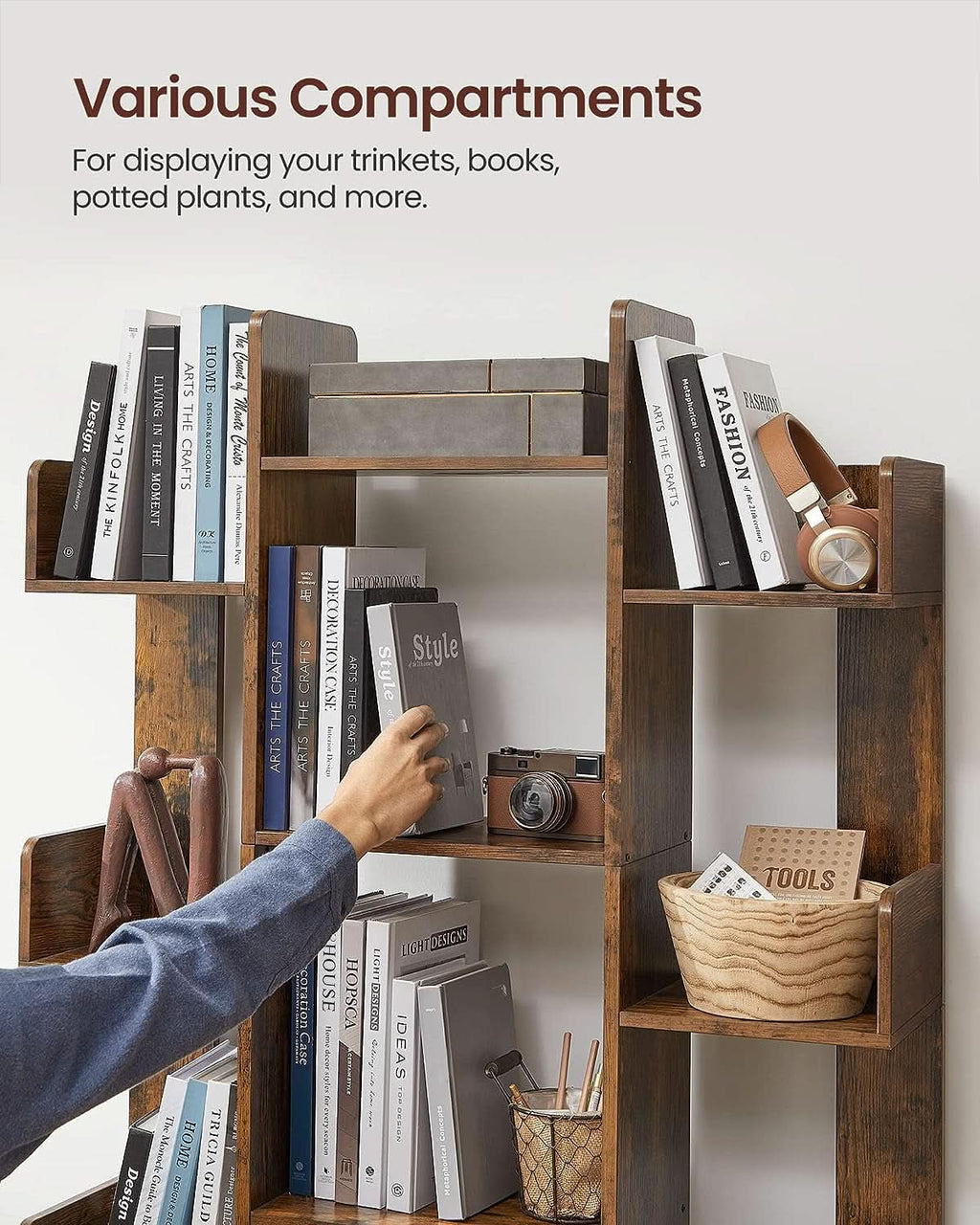 Tree Shaped Bookcase Rustic Brown Tall With 13 Shelves