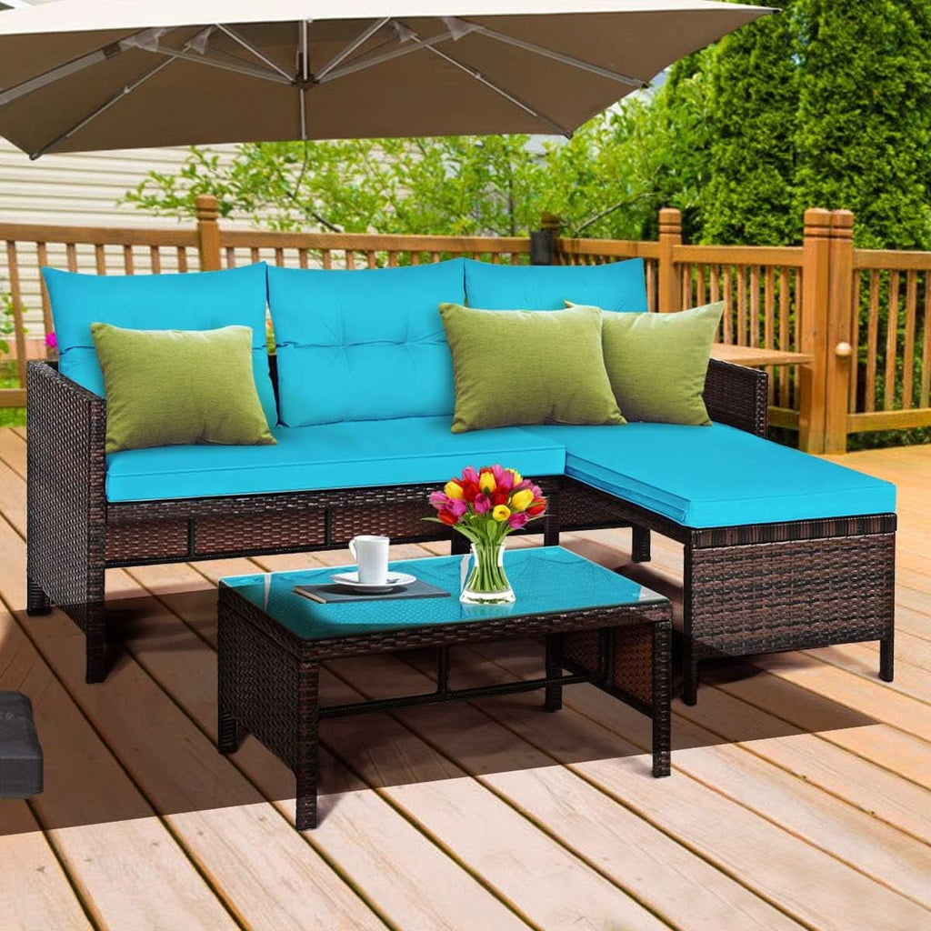 L-Shaped Outdoor Rattan Sofa Set with Coffee Table