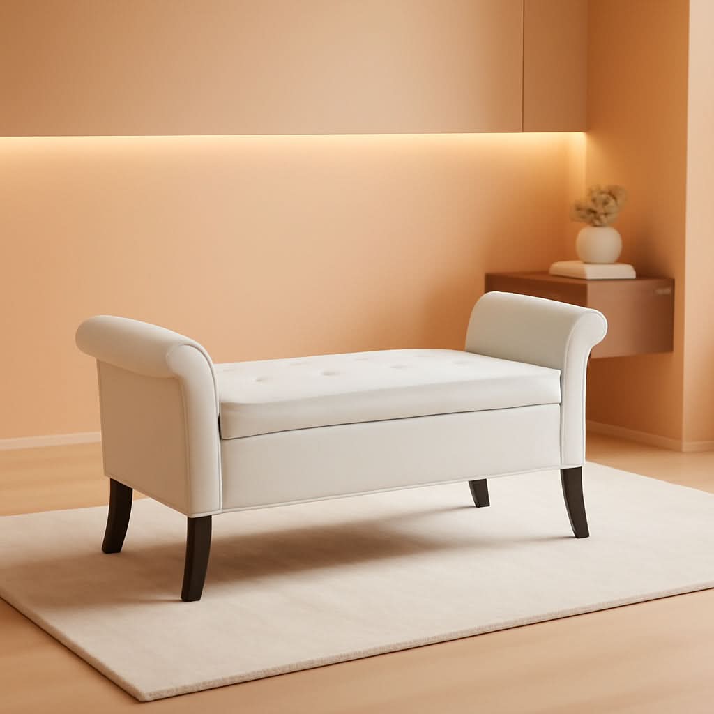 Fifty TwoInches Durable White Upholstered Storage Ottoman Bench