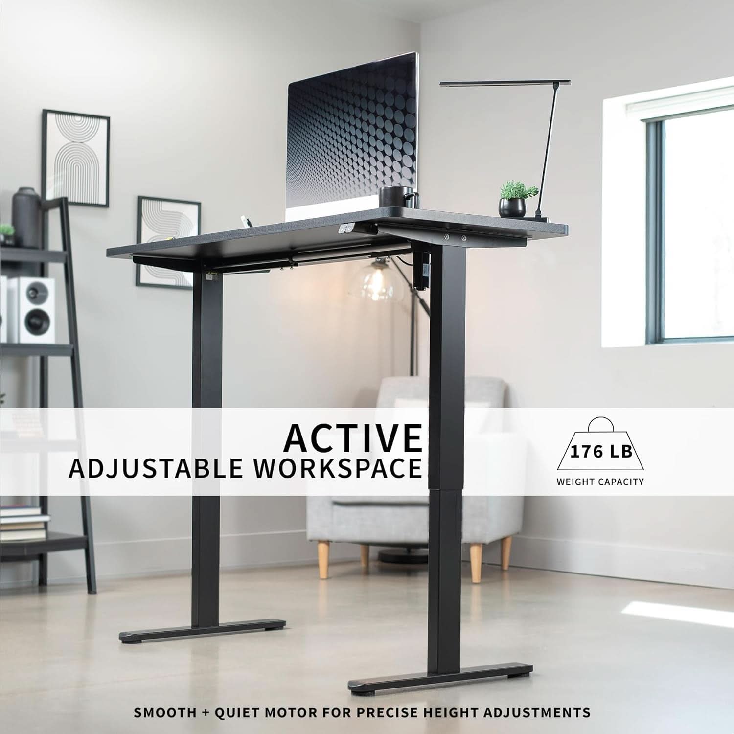 60 Inch Electric Height Adjustable Desk Dark Walnut Top Black Frame