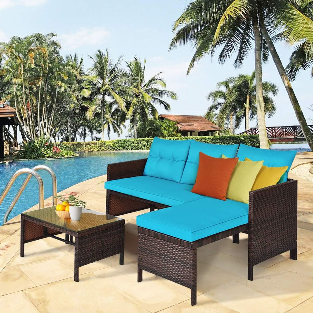 L-Shaped Outdoor Rattan Sofa Set with Coffee Table