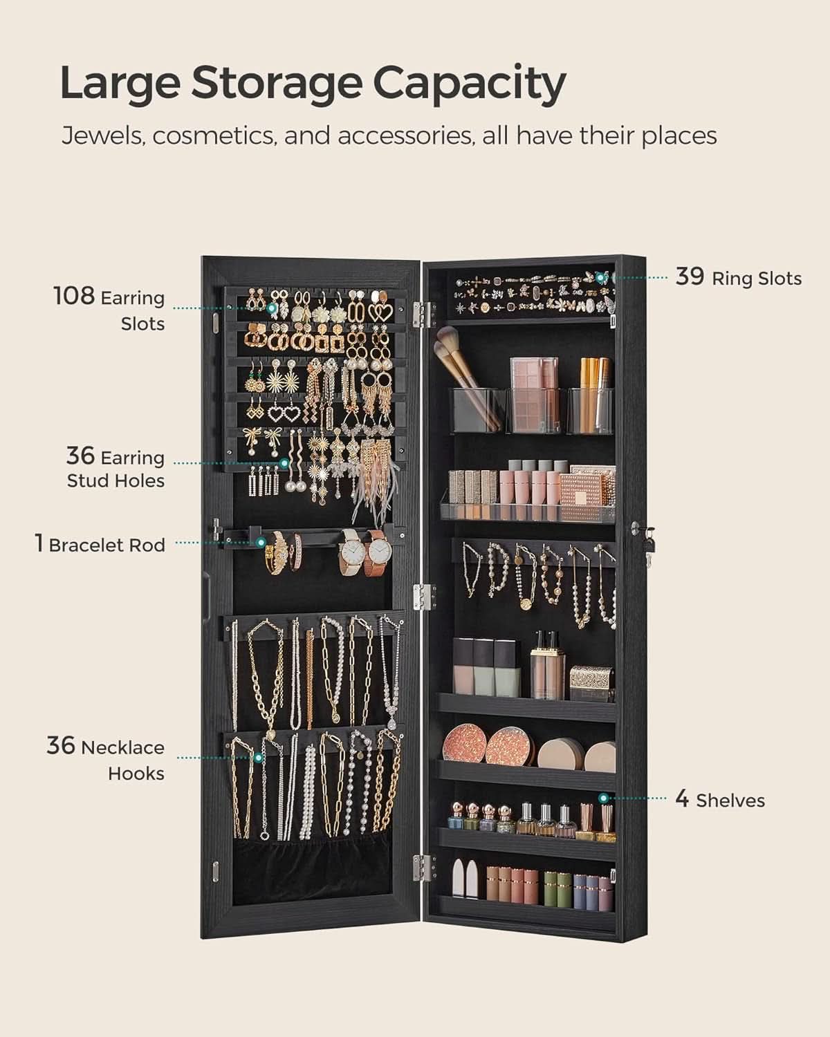 Mirror Jewelry Cabinet Armoire Wall Mounted Lockable