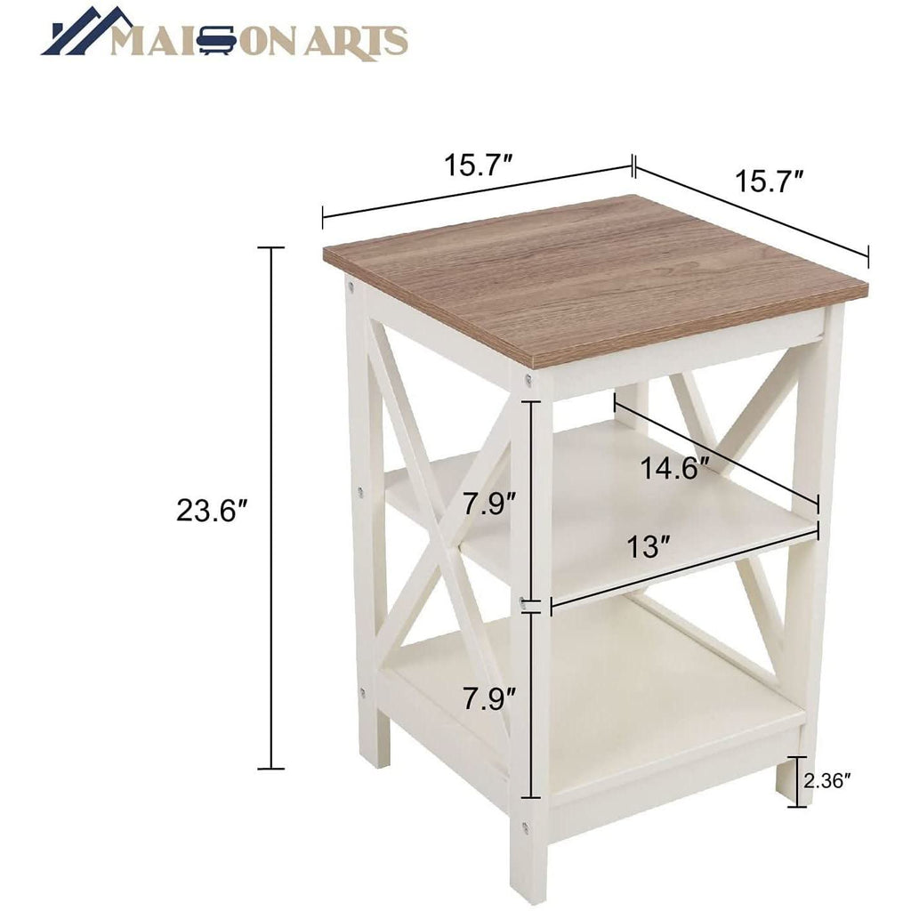 Rustic Ivory End Table Set Of 2 With Shelves 23.6 Inch