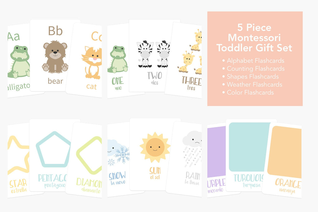 Montessori Flashcard Bundle for Toddlers | ABC, Numbers, Shapes, Colors & Weather Learning Cards