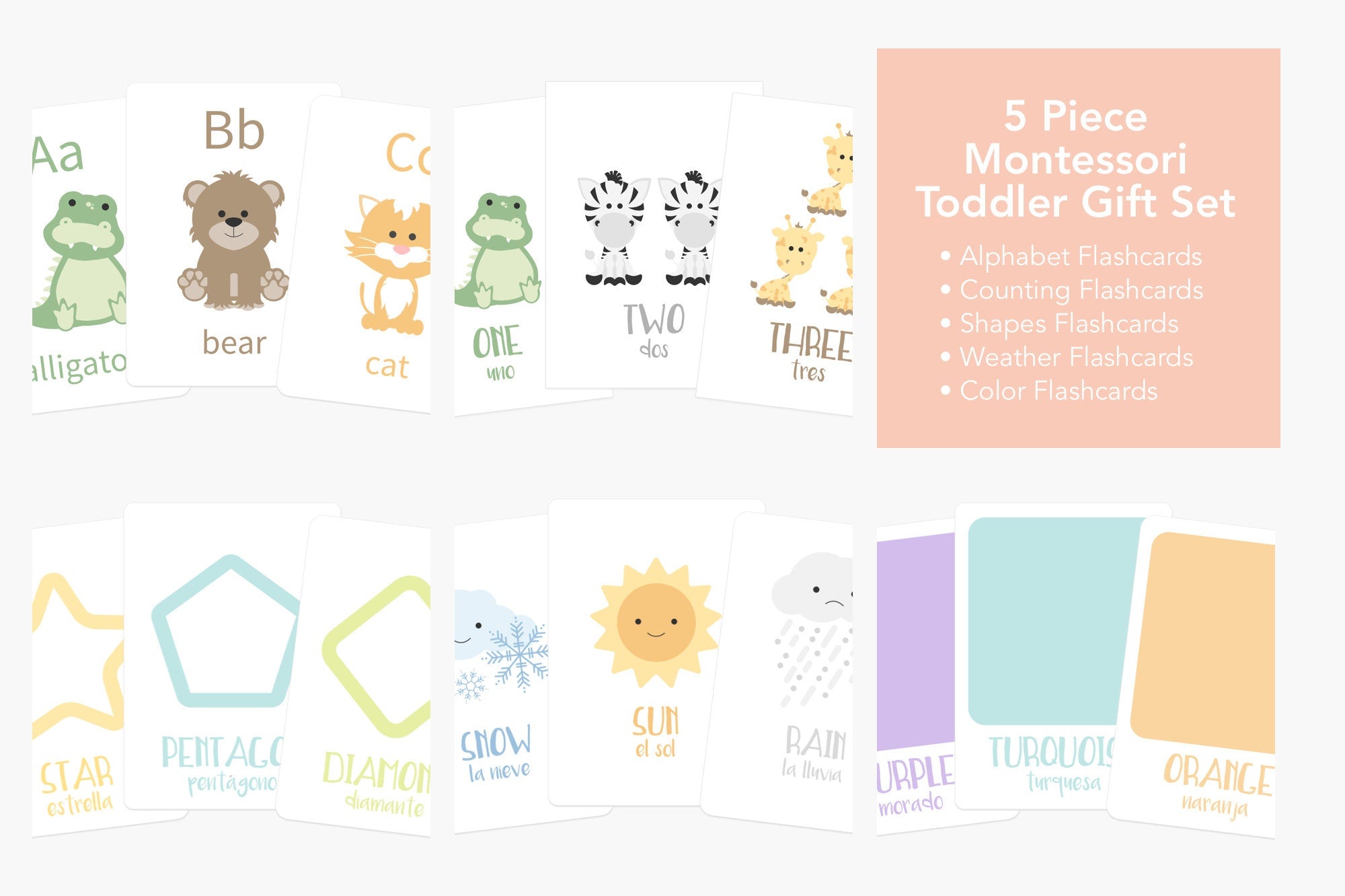 Montessori Flashcard Bundle for Toddlers | ABC, Numbers, Shapes, Colors & Weather Learning Cards